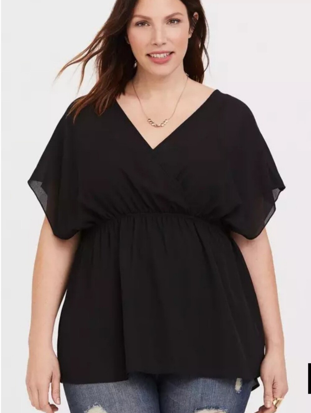 torrid Black V-Neck Tie-Back Tunic Top